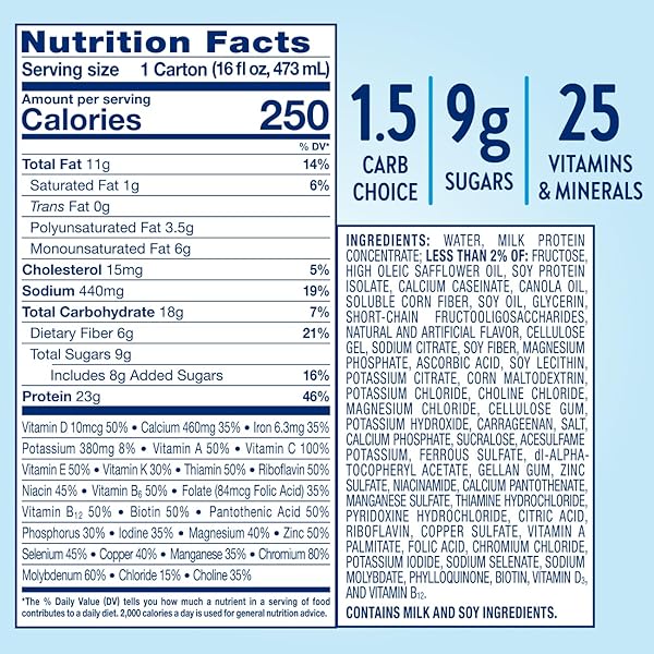 GLUCERNA HUNGER SMART MEAL SIZED DIABETES CARE SHAKE, CLASSIC VANILLA, DIABETIC MEAL REPLACEMENT TO SUPPORT BLOOD SUGAR MANAGEMENT, 23G PROTEIN, 250 CALORIES, READY TO DRINK, 16-FL-OZ BOTTLE, 12 PACK