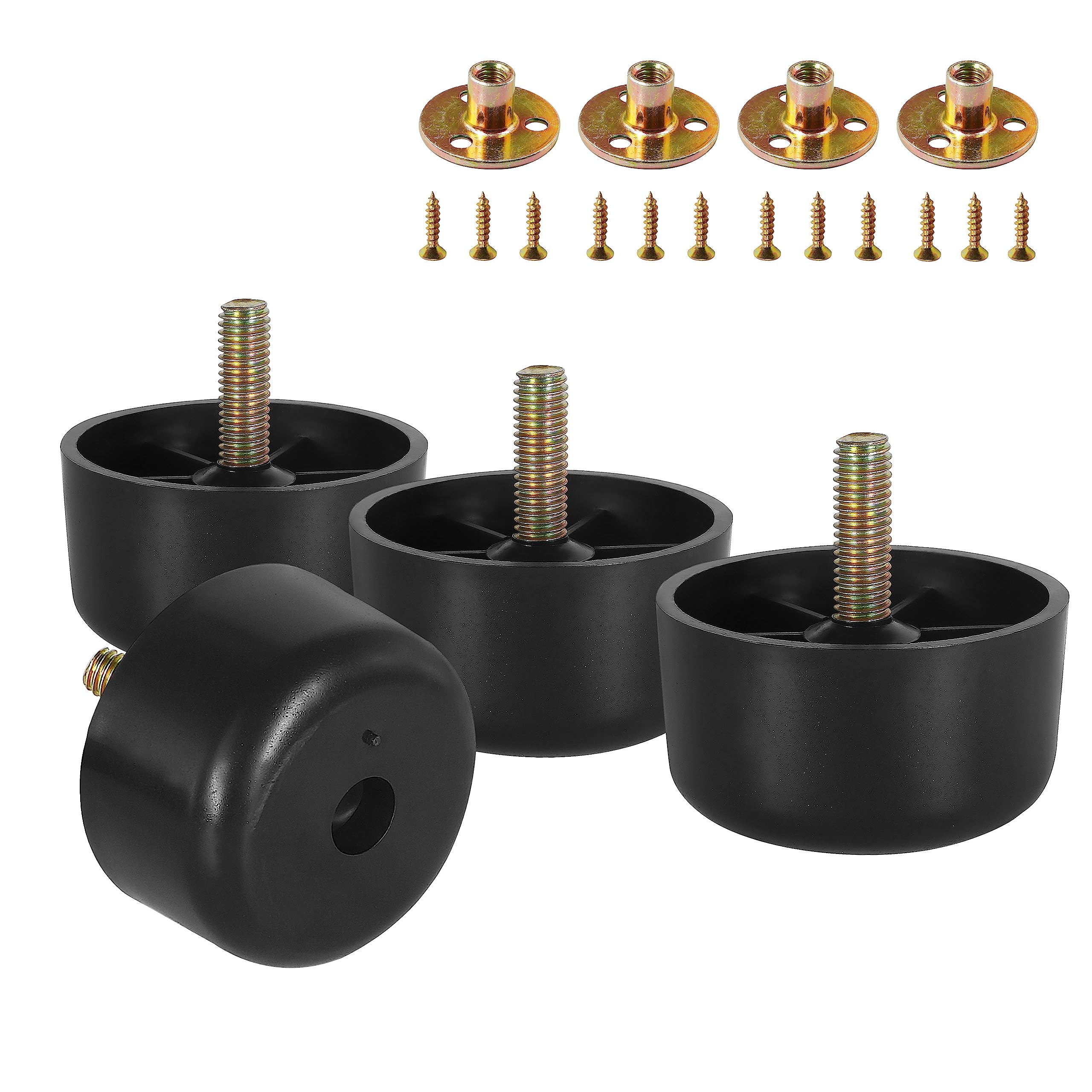 Photo 1 of Masendelk 4pcs Plastic Furniture Legs 1-1/8 inch, Black Couch Legs Round Furniture Feet Sofa Replacement Legs with M8 Plate Nuts for Couch Table Sofa