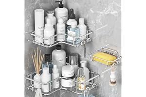 Goovilla Shower Caddy 3 Pack, Corner Bathroom Storage No Drilling, Rustproof Stainless Steel Bathroom Accessories, Silver