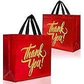 Nush Nush Large Red Thank You Bags – Set of 12 Reusable Red Thank You Gift Bags With Holographic Gold Print - Perfect Goodie Bags for Thanksgiving, Christmas, Birthday Party Favors – 13Wx5Dx11H Size