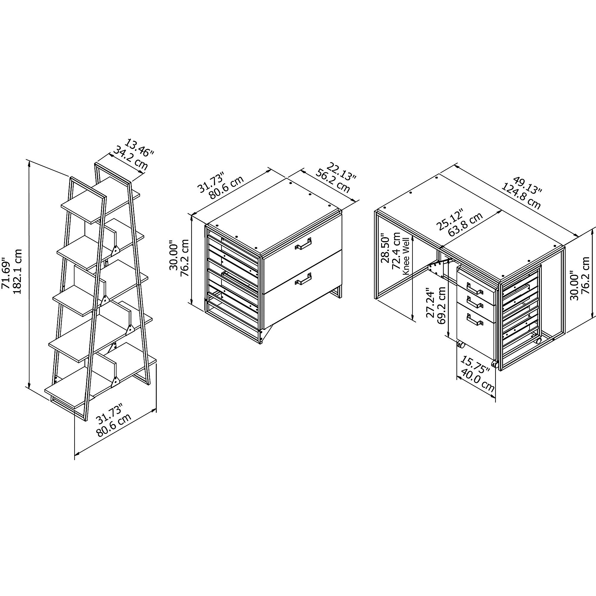 Bush Furniture Refinery 50W Industrial Desk with A Frame Bookshelf and