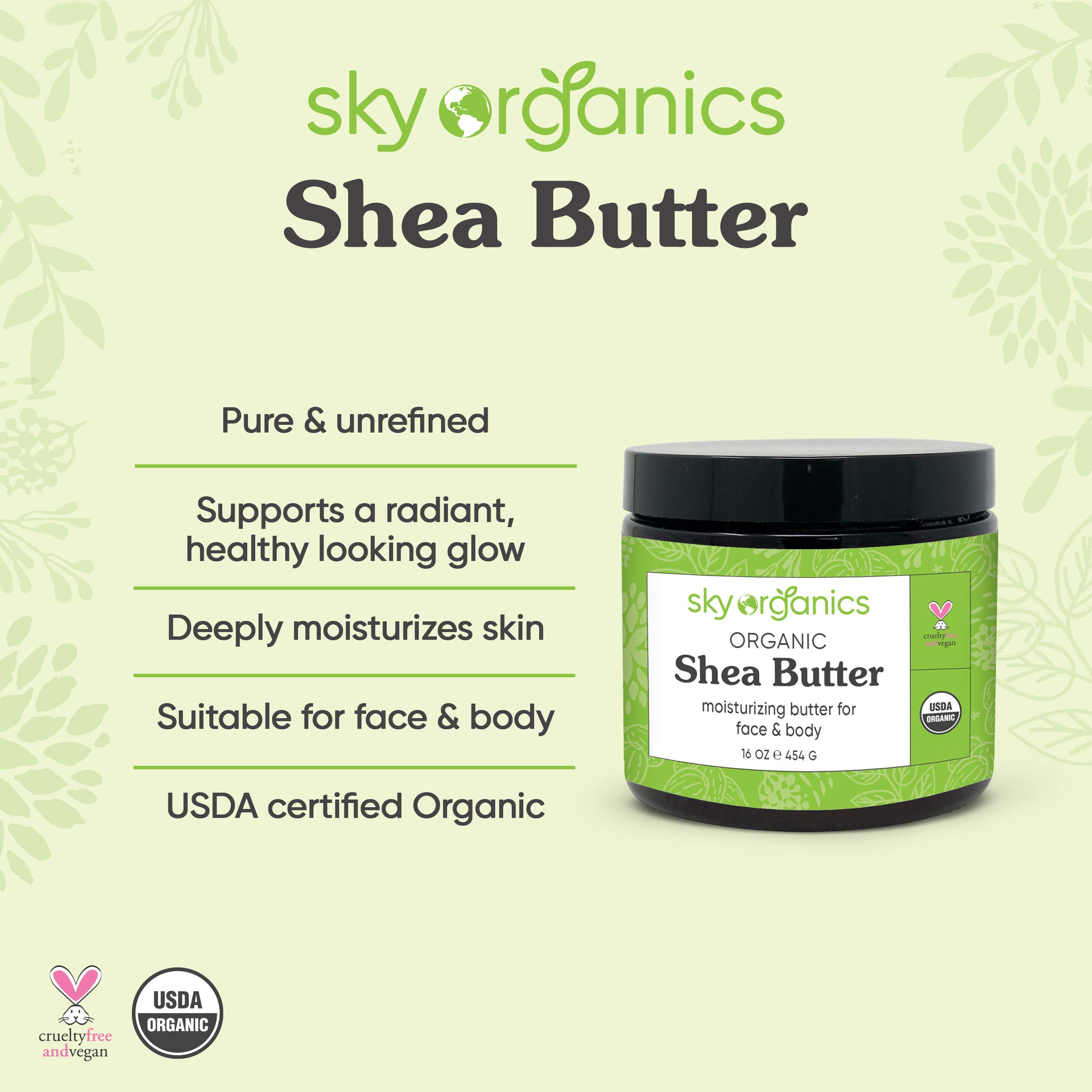 Organic Raw Unrefined Shea Butter by Sky Organics (454 g) Grade A Ivory