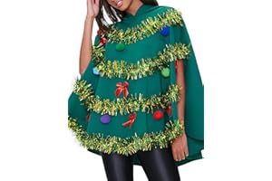 Kiluex Women Christmas Tree Poncho Bow Ball Shining Decor Hooded Cloak Cape Adult Cosplay Party Costume Prop