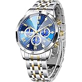 SAPPHERO Mens Watches Analog Quartz Chronograph Stainless Steel Watches for Men 50M Waterproof Men's Wrist Watches with Calendar Luxury Business Work Casual Watch Elegant Gifts for Men