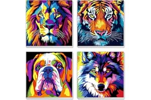 MXJSUA 4 Pack Colorful Animals Paint by Numbers Kit with Framed Canvas for Ages 6-12 Kids, Paint by Numbers Kits for Children