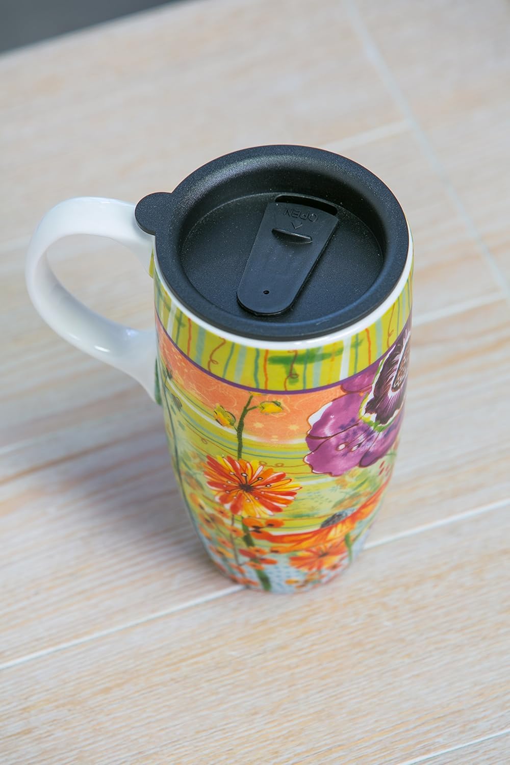 Amazon Com Cypress Home Ceramic Travel Mug With Gift Box 17 Ounces Blooming Flowers Travel Mugs Kitchen Dining