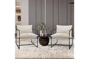 Kromax Modern Accent Chair with Armrest, Set of 2,Cozy Living Room Chairs, Square Metal Frame, Upholstered Soft Cushion, Sponge, 27.6" x27.6“x32.3, Easy Assembly, Beige