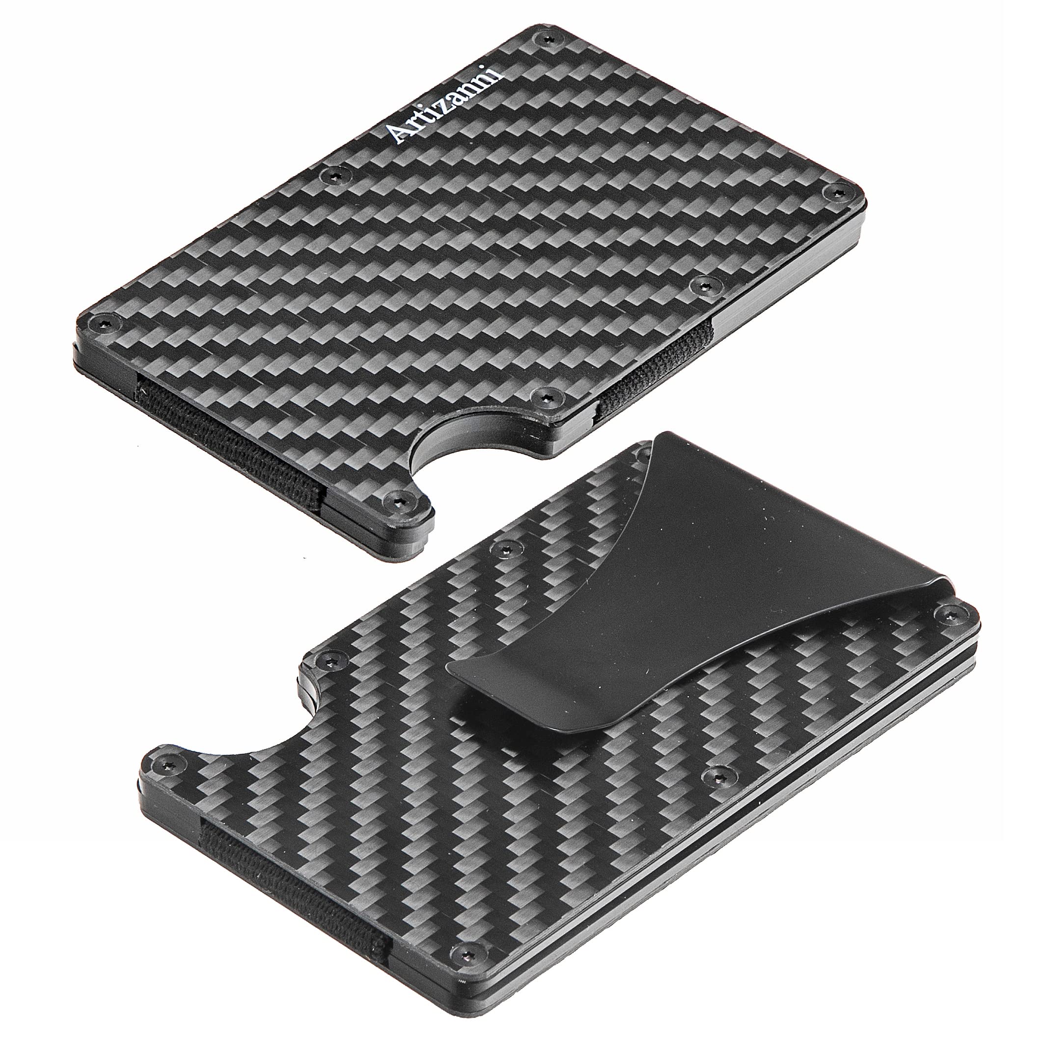 Minimalist Business Credit Card Money Clip Minimalist Carbon Fiber RFID Blocking Wallet, Aluminum Metal Card Holder Case for Men SD 023 (Black)