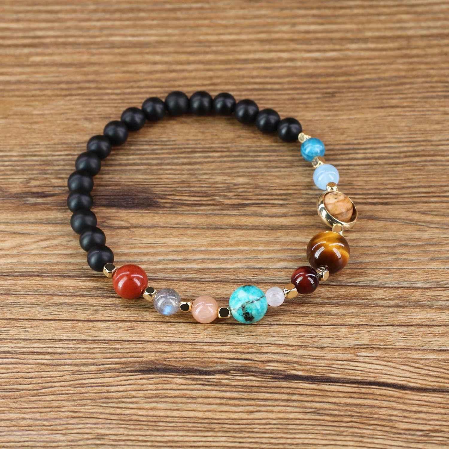 coai The Eight Planets Guardian Star Stone Solar System Bracelet for Men Women, Black,Blue,Turquoise, 17 cm - Image 3