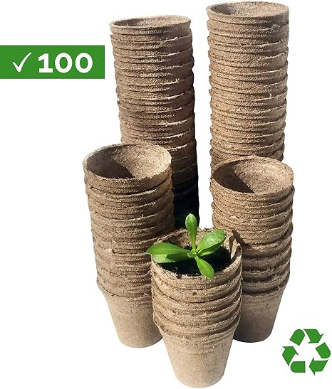 100 Pots Biodégradables 8 Cm + 100 Étiquettes + 2 Outils – Godets De Semis En Fibre De Tourbe Écologiques Pour Fleurs, Légumes, Herbes