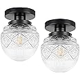 APOTO 2 Pack Semi Flush Mount Ceiling Light Fixture Black,Small Hallway Light Fixture Ceiling,Vintage Globe Glass Close to Ceiling Light,Chandelier Light Fixtures Ceiling Mount for Kitchen hall Closet