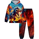 Boy Clothes Long Sleeve Lightning T-Rex Dinosaur Print Hoodie Sweatshirt Cool Pants 2pcs Fall Outfits Set
