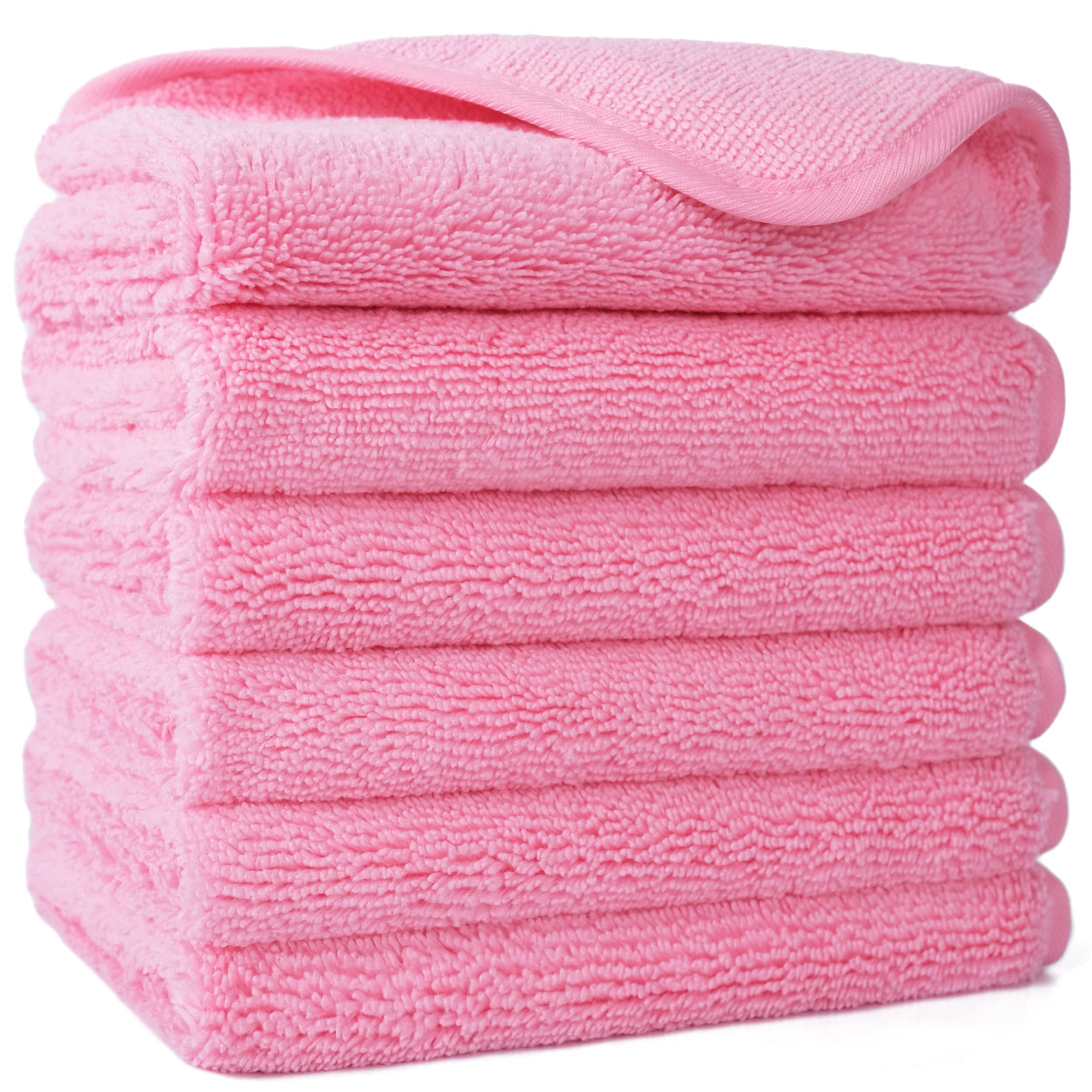 POLYTE Premium Lint Free Microfibre Washcloth Face Towel, 33 x 33 cm, Set of 6 (Pink)