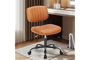 DUMOS Armless Small Home Office Desk Chair - Vanity Task Chair with Low Back, Height Adjustable PU Leather Swivel Computer Ch