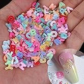 ROFIBUT Letter Nail Art Charms Random Candy Color Letter Resin Nail Rhinestones Kawaii Summer Flatback Alphabet Nail Gems with Glitter Design Nail Art Accessories for DIY Craft Nail Supplies 250Pcs