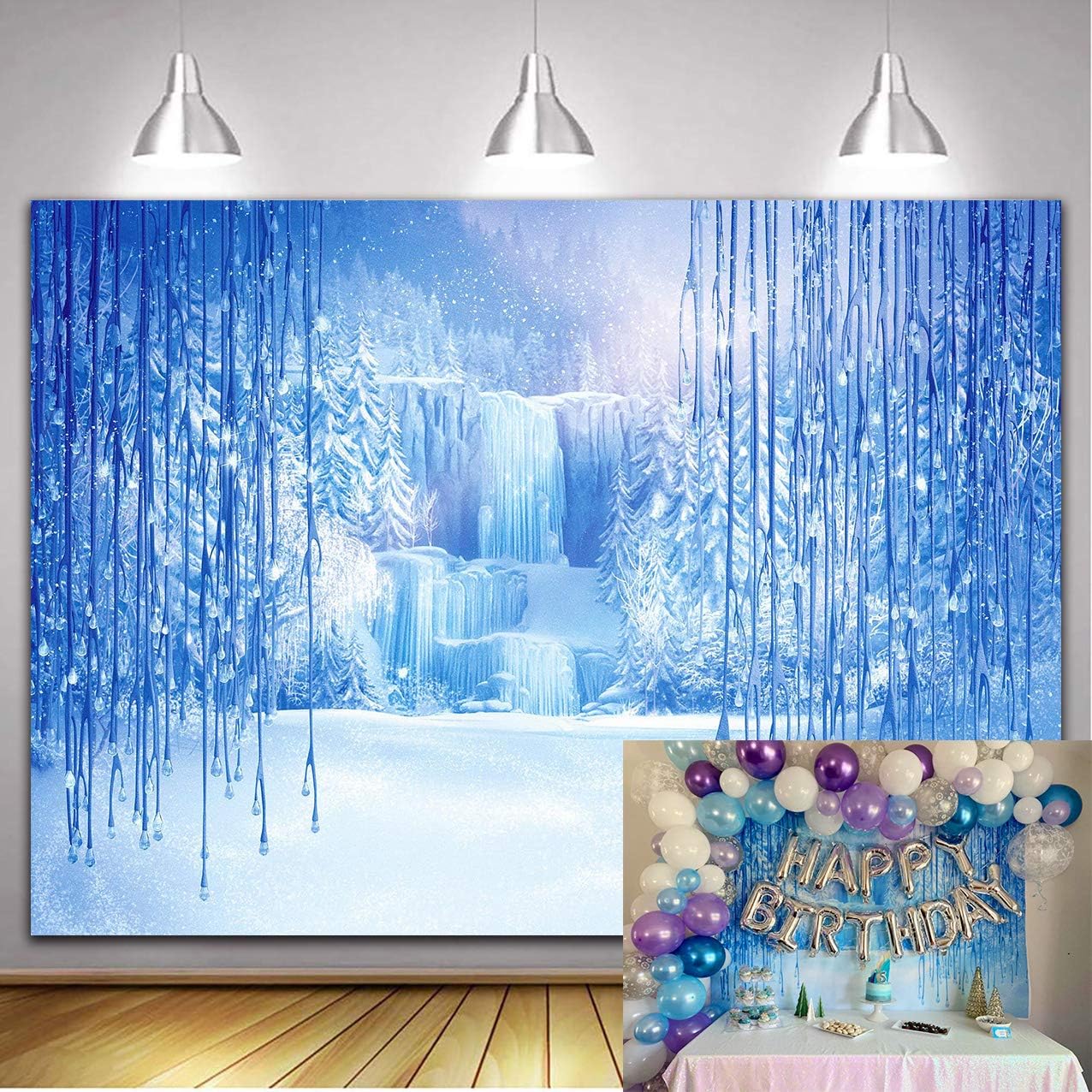 Daniu 7x5ft Christmas Winter Frozen Snow Ice Crystal Pendant World Backdrops Photography Background for Children Photo Studio Props Backdrop
