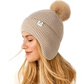 FURTALK Winter Hats for Women with Ear Flaps Warm Beanie Pom Pom Skull Cap | Comfort Warm Fleece Lining, Detachable Pom Pom, Stretch Fit, Skiing, Running & Daily Wear