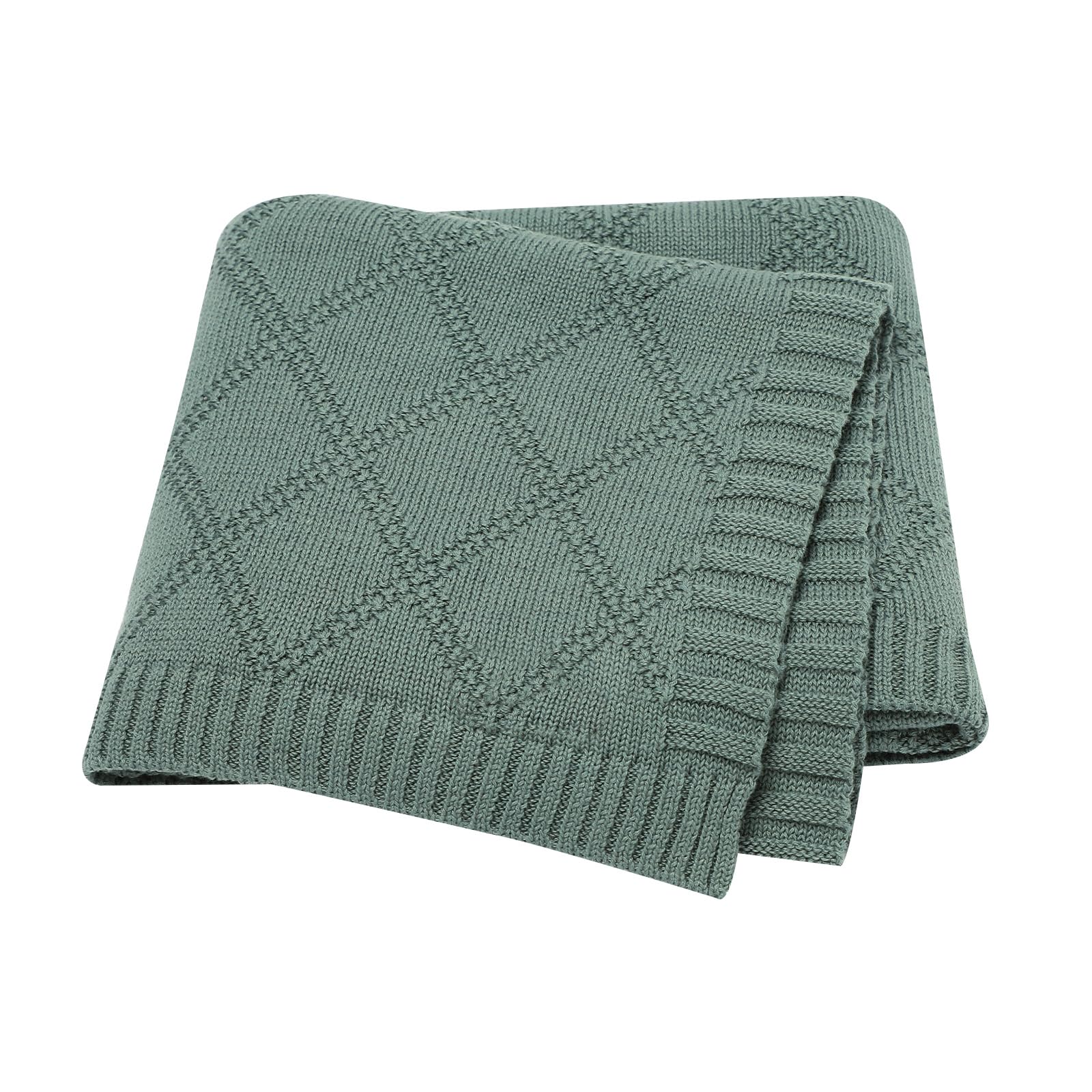 Hadetoto Baby Blanket Soft 100% Cotton Knitted Baby Cellular Blanket for Newborn Boy Girls - Dark Green