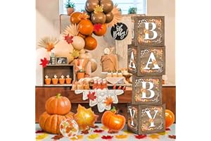 TREWAVE Fall Pumpkin Baby Shower Decoration Boxes Thansgiving Birthday Party Floral Display Boxes Wood Grain Blocks Little Pumpkin 1st Neutral Gender Reveal Birthday Party Supplies