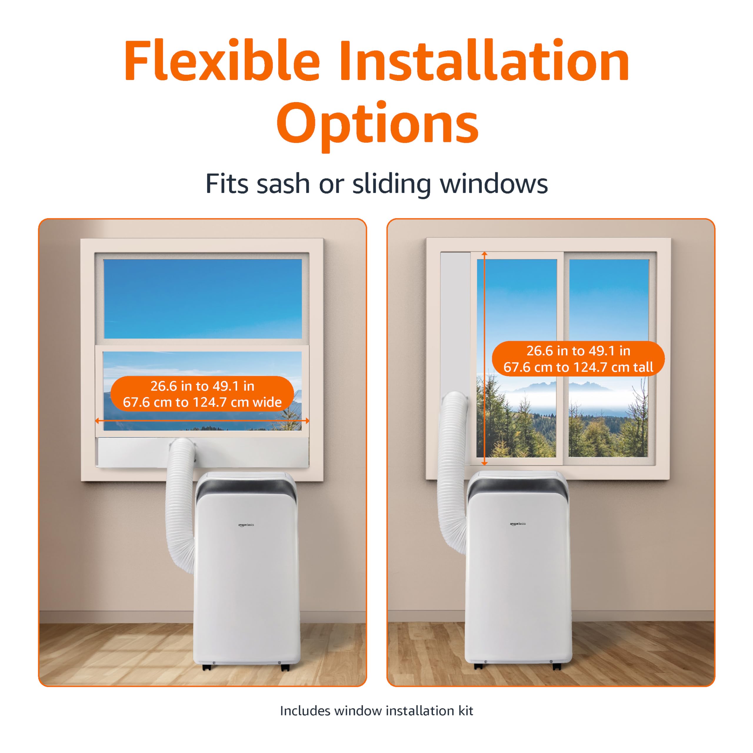 Amazon Basics 4-In-1 Portable Air Conditioner, 13500 BTU (ASHRAE), Cools Up to 550 Sqf, Portable AC with Cool/Heat/Dry (Dehumidifier)/Fan-Only Functions, Auto Mode, Sleep Mode, Timer, White