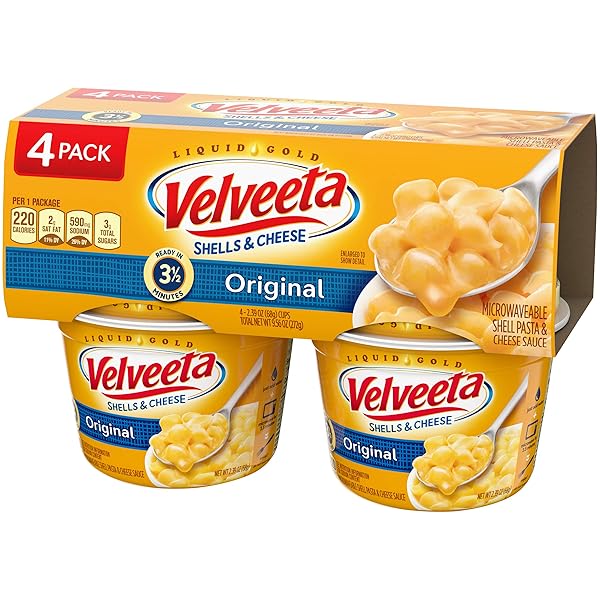VELVEETA SHELLS AND CHEESE MAC AND CHEESE, 4 CUPS, FOR EASY SNACK OR DINNER SIDE, ORIGINAL FLAVOR, 2.39 OZ