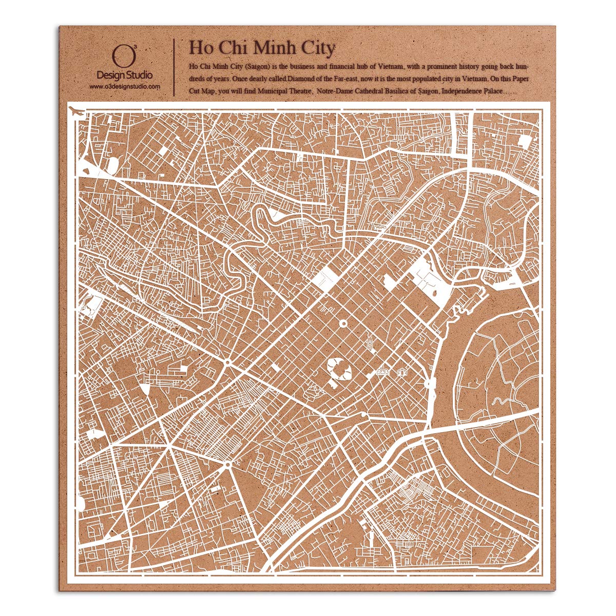 Ho Chi Minh City Paper Cut Map by O3 Design Studio White 30x30 cm Paper Art