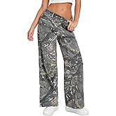 LifeShe Baggy Camo Pants Women Mid Rise Wide Leg Camouflage Jeans Elastic Waist Army Fatigue Denim Sweatpants