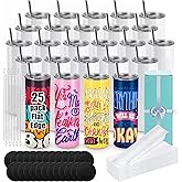 Joyclub 25 Pack Sublimation Tumblers 20 oz Sublimation Blanks Skinny Straight Flat Edge Tumbler Bulk with Lid and Straw White Cups for Heat Press
