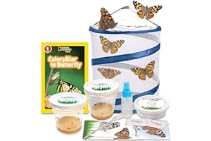 NATURE GIFT STORE Live Butterfly Growing Complete Kit - Includes 10 Live Caterpillars - All-in-One Kit with Net Cage, Food, and Rearing Supplies - Book Bundle