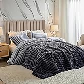 Regency Heights Cuddly Ribbed Fluffy Comforter Set Queen Size, Super Soft Plush Fleece Bedding Set, Warm Fuzzy Comforter with Matching Shams, All-Season Cozy 3-Piece Bed Set, Grey Ombre