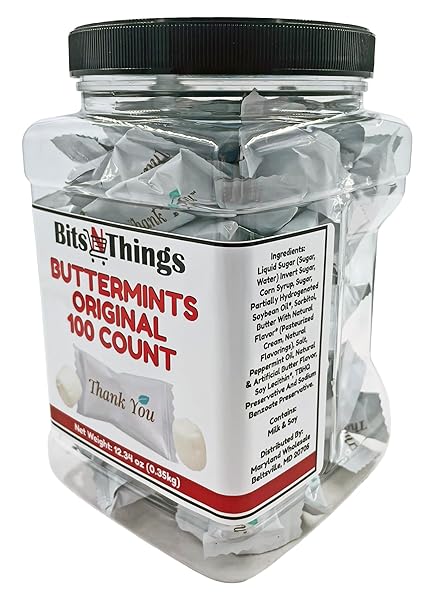 BITS N THINGS THANK YOU BUTTERMINTS, INDIVIDUALLY WRAPPED SOFT MINT CANDIES – PACK OF 100 (ORIGINAL BUTTERMINT)