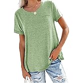 Bingerlily Women's Roll Up Short Sleeve T Shirts Crew Neck Tops Loose Causal Tees with Pocket