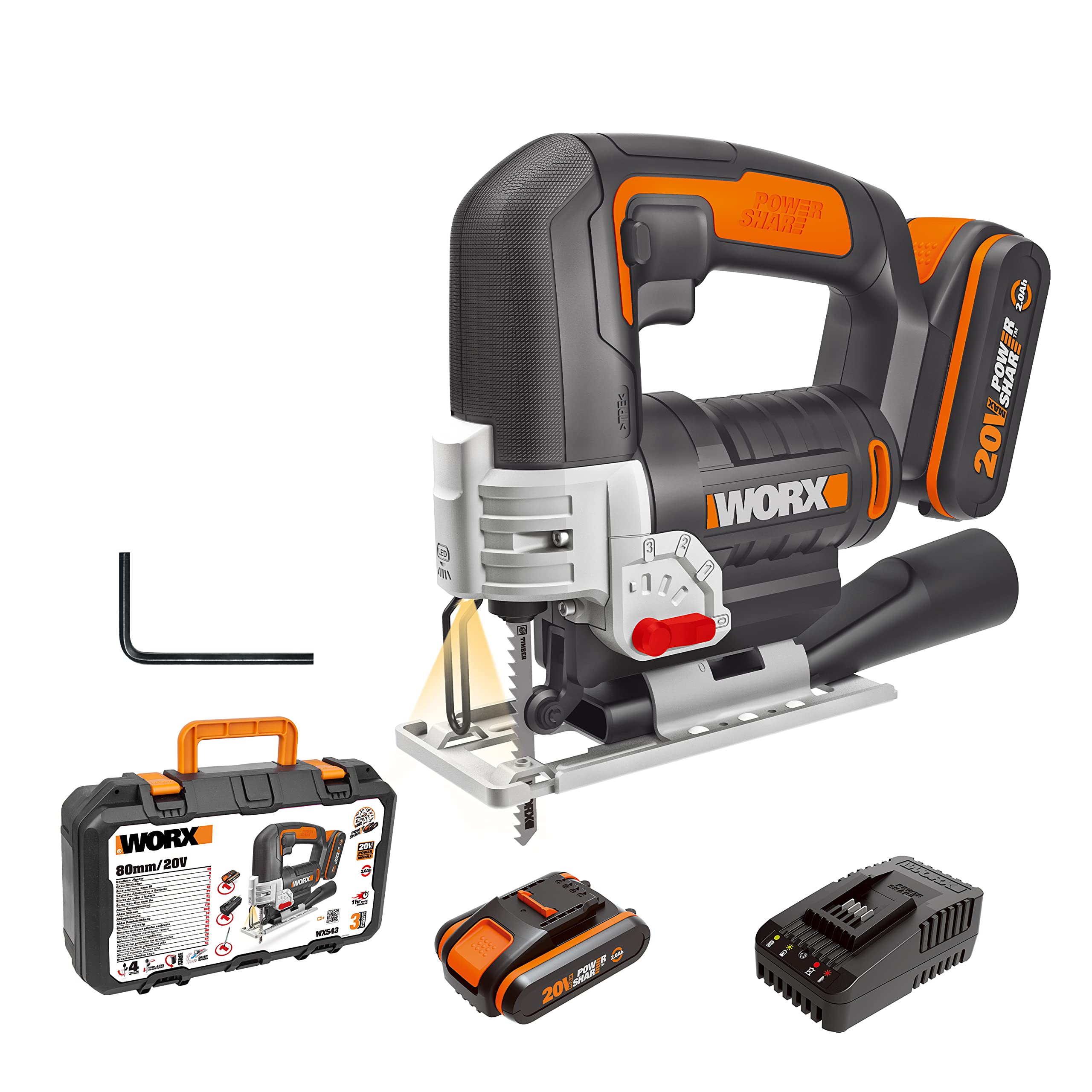 WORX Cordless Jigsaw, Black, 41 x 12.5 x 25.1 cm