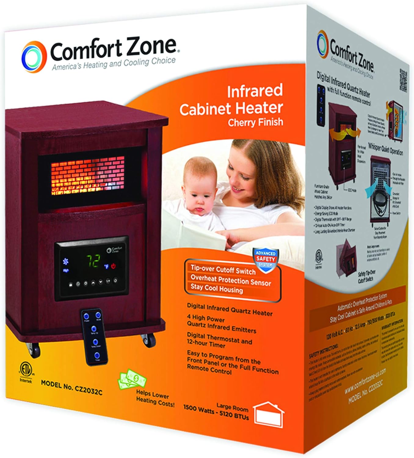Amazon Com Comfort Zone Cz2032c Infrared Quartz Cabinet Heater