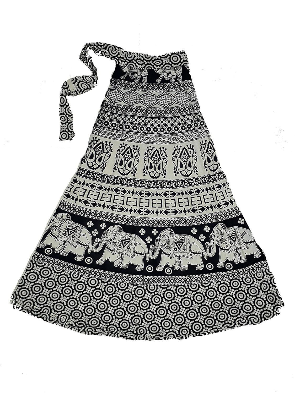kalpit creations cotton women's jaipuri printed black & white warp around skirt(free size upto 44-xxl,assorted designs))