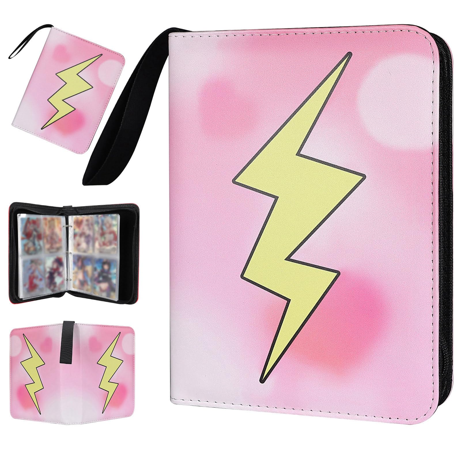 Collectible Trading Card Albums,4 Pocket Card Binder, 400 Double Sided Pocket PU Premium Zip Trading Collection Binderwith 50 Removable Sleeves, Card Folder forTCG, Sports Cards (Pink-01)