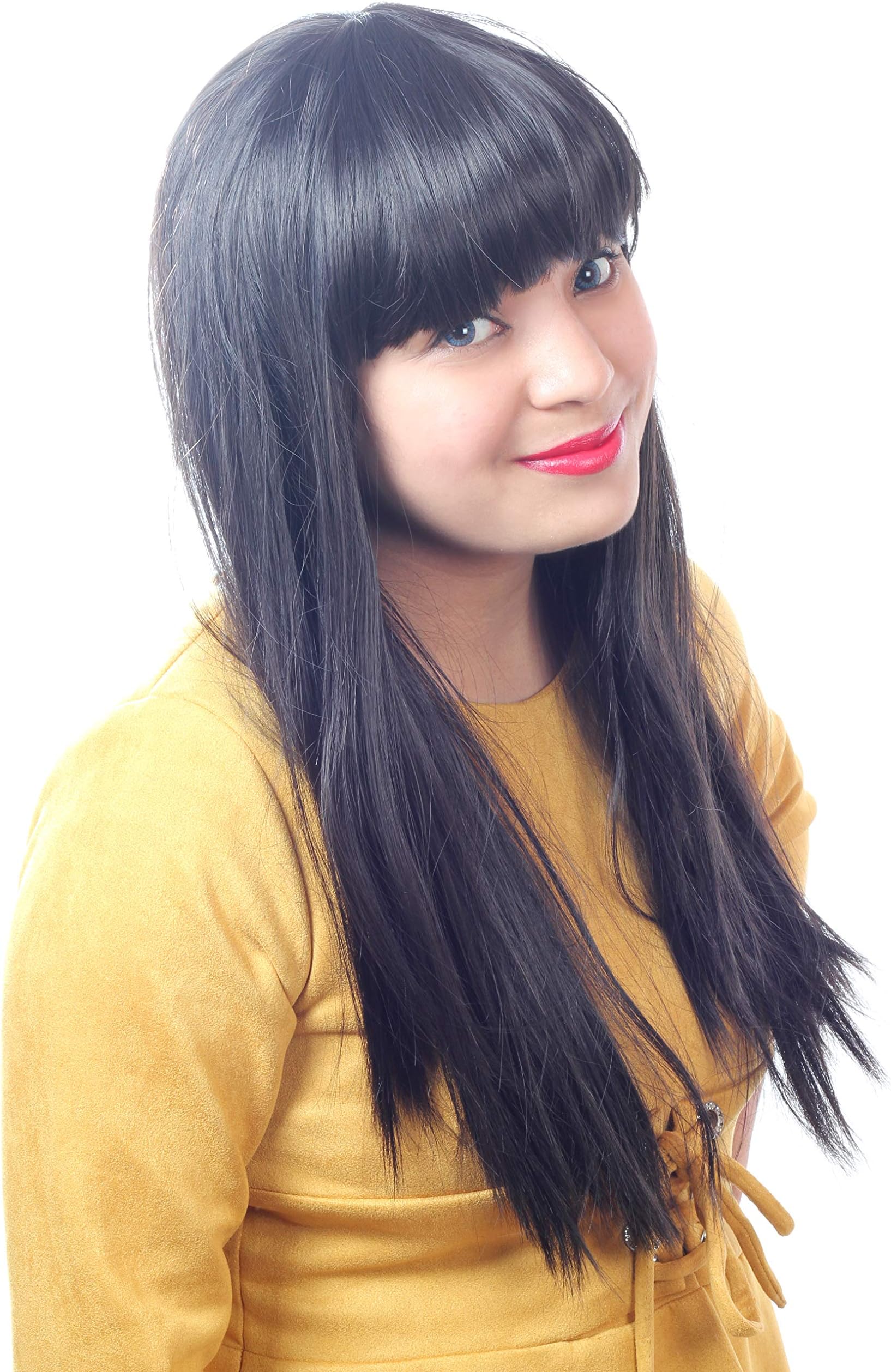 Ritzkart Natural Feeling Spl in Heat Resistant Tangle Free Sadhna Cut Straight Long Life Washable 28inch Black Women Hair Wig, Black,