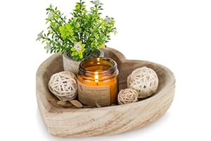 Hanobe Decorative Dough Wood Bowl: Small Heart Shaped Bowls for Decor Wooden Bowl for Table Centerpiece, Natural 7.8"