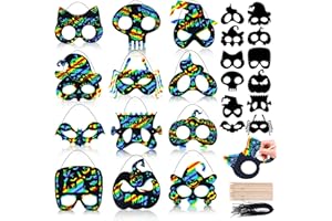 Thuodo Halloween Games 48 Pcs Halloween Rainbow Scratch Mask Magic Scratch Paper Halloween Crafts for Kids Classroom Decorations Halloween Party Favors Birthday Gifts Party Games Projects Kits