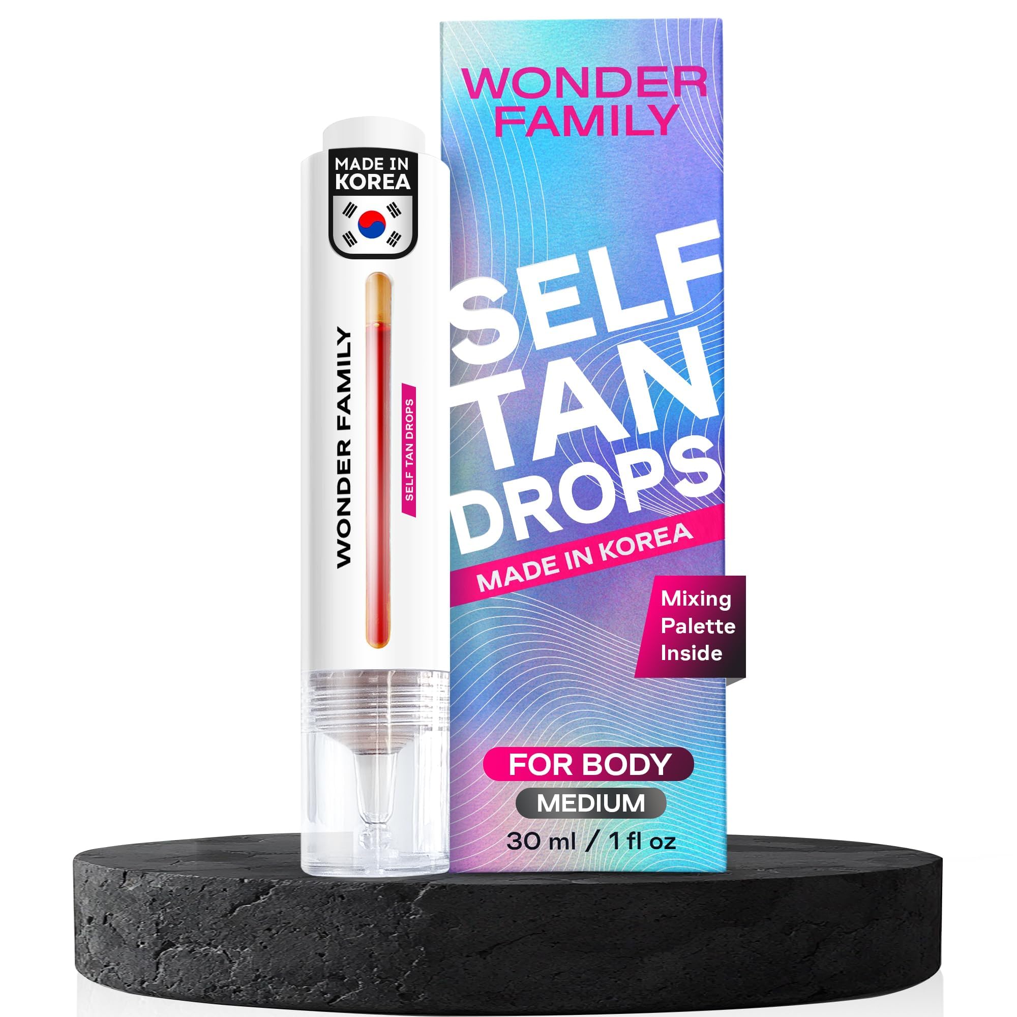 Self Tanning Drops Kit with Mixing Palette – Made in Korea with Natural Ingredients, Aloe Leaf Juice & Hyaluronic Complex Face & Body Non-Toxic, Fragrance-Free, Sunless Bronzing Glow (bronze)