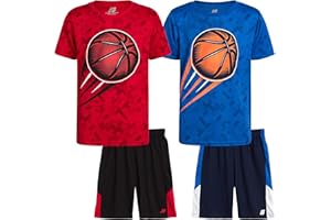 Pro Athlete Boys' Active Shorts Set - 4 Piece Dry Fit Performance T-Shirt and Basketball Shorts (4-16)