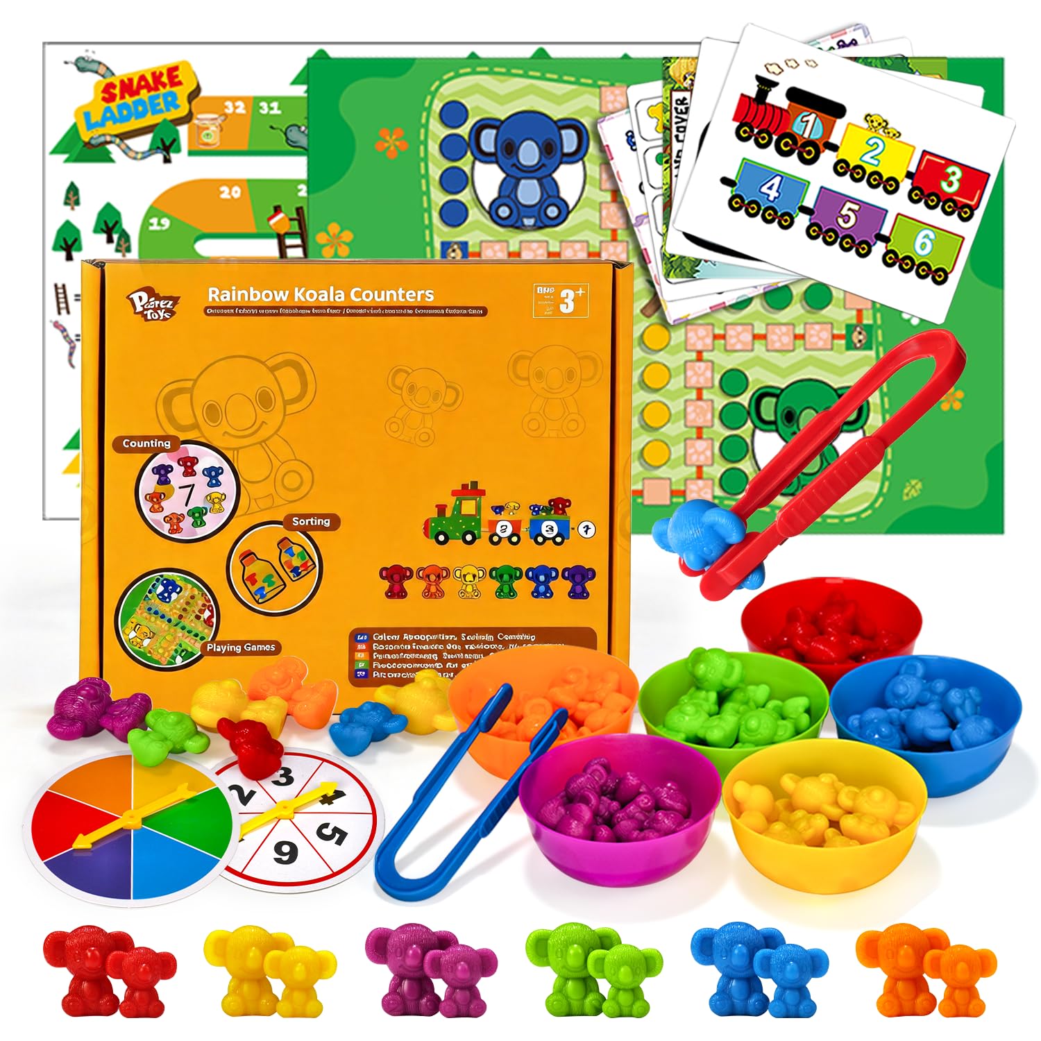 Counting Toys for Kids, Animal Koala Counters w/Activity Cards for Playing Snakes and Ladders, Ludo Board Games, Math Learning Manipulatives, Early Development Toys for Preschool Toddlers