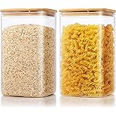 Extra Large Square Glass Flour & Sugar Storage Containers with Airtight Lids, 168 floz - 2 Pack Glass Jars with Bamboo Lids for Pantry, Air tight Food Storage Containers for Cereal, Pasta, Rice