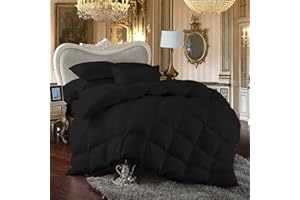 HOME LUXURY 100% Egyption Cotton Comforter 100 Series 500 GSM 1 PC Comforter Fill Power Buffy Overfilled All Season Black - California King Size Soft Quilted with Corner Tabs, Winter Warm Fluffy