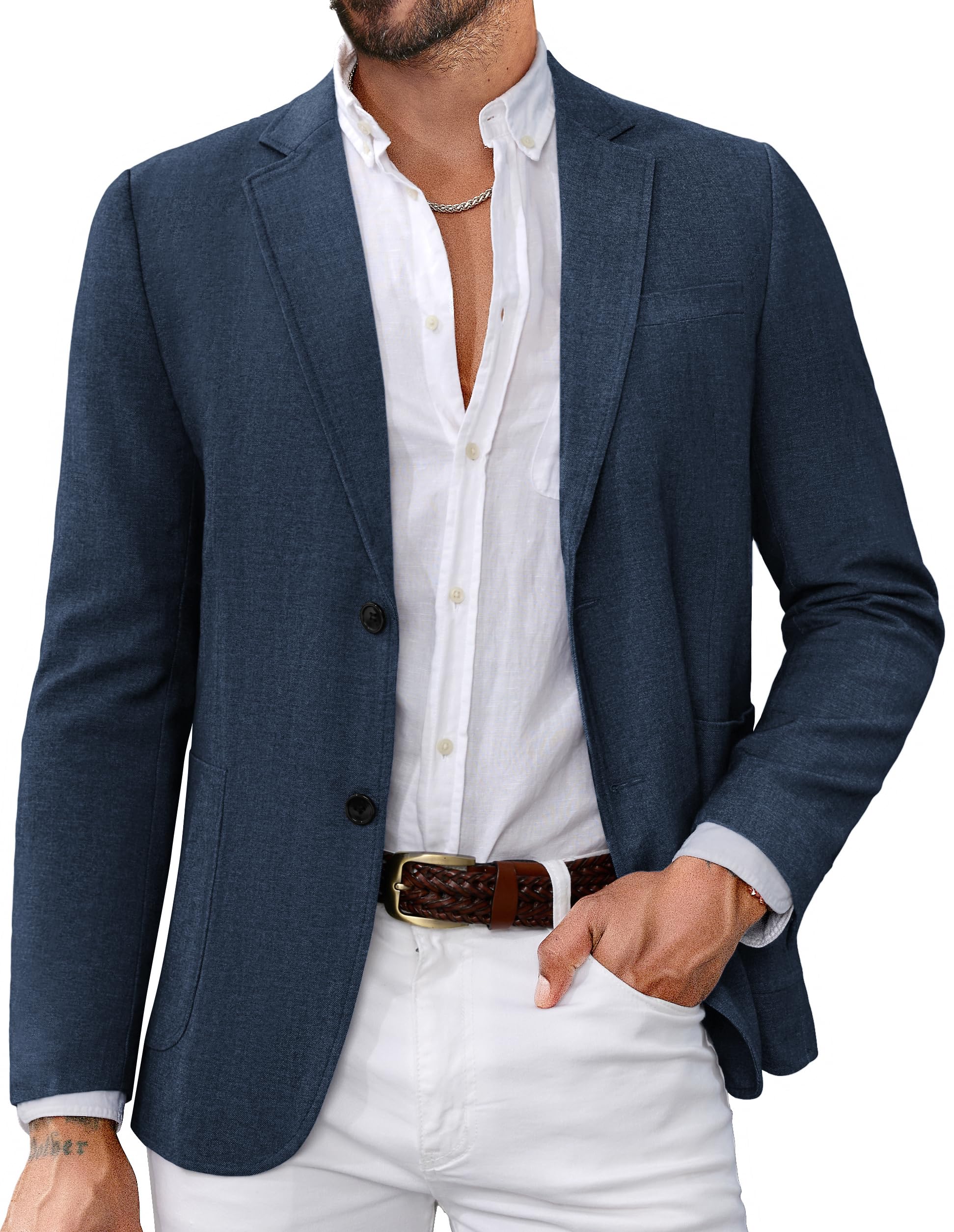 Photo 1 of PJ PAUL JONES Blazers for Men Casual Lightweight Sport Coats Two Button Suit Jacket for Meeting Denim Blue L