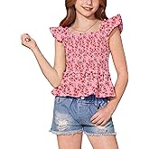 BesserBay Girls Summer Ruffle Cap Sleeve Square Neck Tank Top Peplum Hem Smocked Cute Babydoll Blouse 5-14 Years