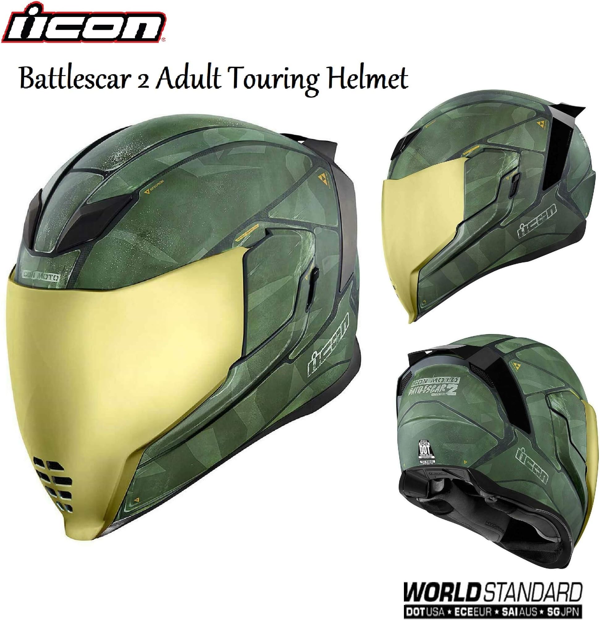 ADULT FULL FACE HELMET ICON AIRFLITE BATTLESCAR 2 Motorcycle Motorbike Scooter On Road Track Racing Touring Urban Sports ECE ACU Crash Helmet