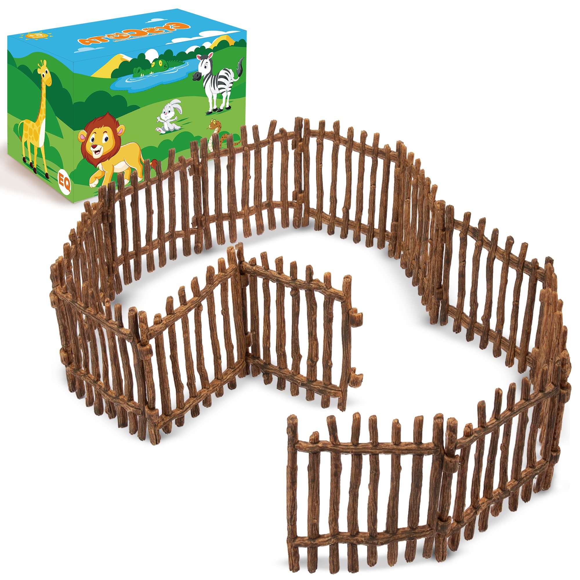 EYSCOTA 12PCS Realistic Toy Fence, Large Corral Fencing Panel Accessories Playset, Farm Fence Toys for Barn Paddock Horse Stable Horses Figurines, Educational Gift for Kids Toddler