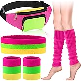 Cutecrop 6 Pcs 80s Costumes Accessories for Women, Leg Warmer Workout 90s Outfit Holographic Fanny Pack Headband Wristband