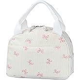 TESAFNG Lunch Bag - Insulated Lunch Box for Women, Reusable Large Capacity Cooler Bag for Adult, Small Leakproof Cute Corduroy Lunch Tote for Work Office Travel Picnic (Pink Bow)